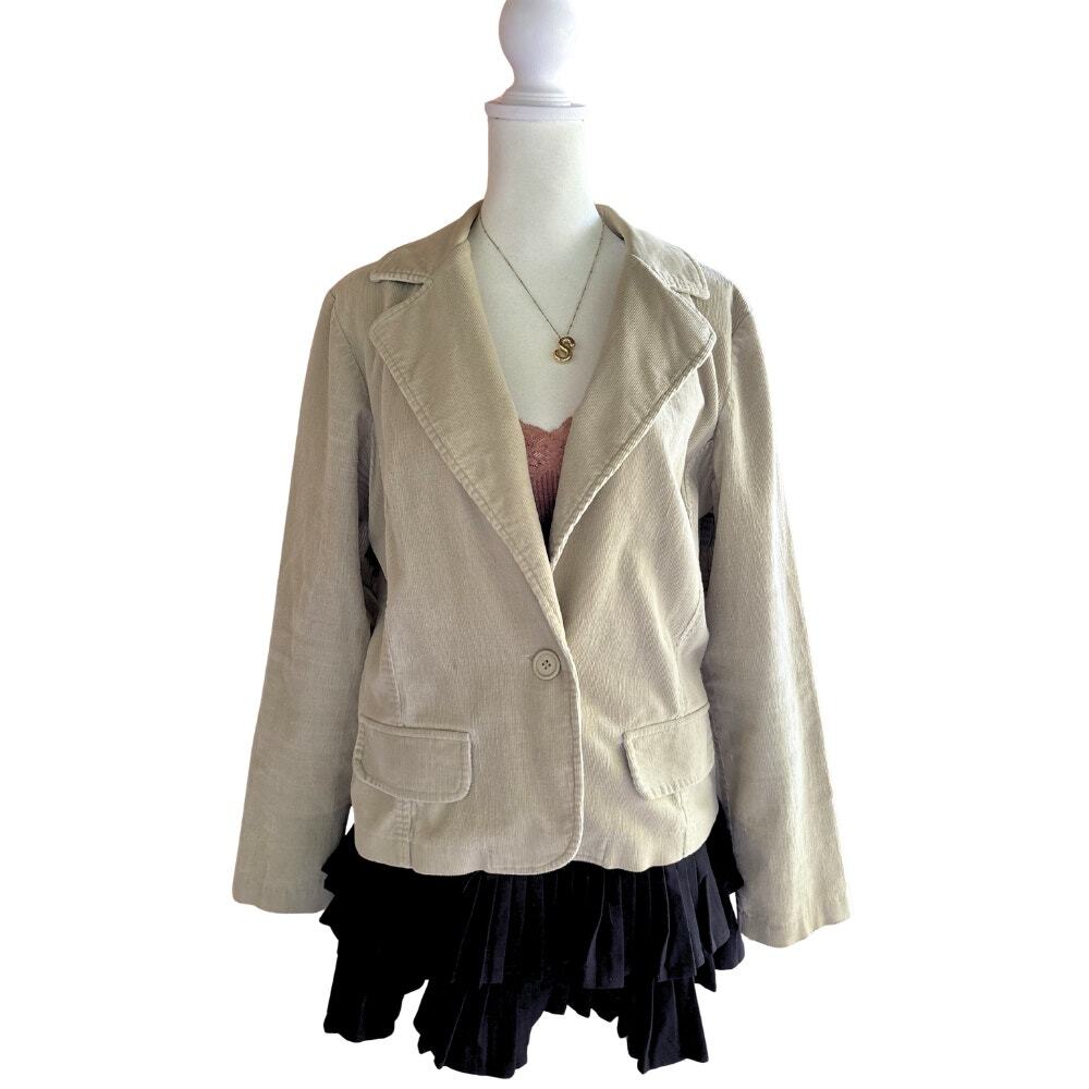 No Boundaries Y2K Corduroy Blazer Jacket Cream Latte Cropped
